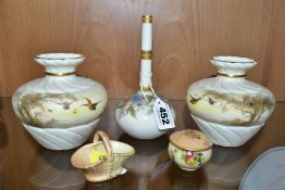 A GROUP OF WORCESTER, comprising a Royal China Works onion shaped bud vase, floral decoration with