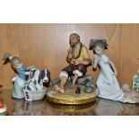 A LLADRO FIGURE AND TWO OTHER FIGURINES BY NAO AND LLADRO, the Lladro figure 'Bashful Bather'