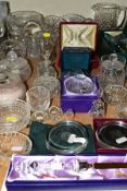 A GROUP OF CUT CRYSTAL AND OTHER GLASSWARES, to include a boxed Edinburgh Crystal paperweight and