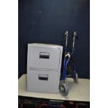 A METAL TWO DRAWER FILING CABINET with one key along with a Disability walker (2)