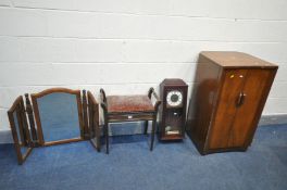 A VINTAGE HIS MASTERS VOISE WALNUT GRAMOPHONE CABINET, with a vacant interior, width 53cm x depth