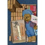 A QUANTITY OF VINTAGE WOODEN BUILDING BLOCKS, assorted shapes and sizes including ramps, bridges and