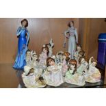 TWO LIMITED EDITION CAPODIMONTE FIGURES OF LADIES IN EDWARDIAN COSTUME AND THIRTEEN CAPODIMONTE '