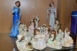 TWO LIMITED EDITION CAPODIMONTE FIGURES OF LADIES IN EDWARDIAN COSTUME AND THIRTEEN CAPODIMONTE '