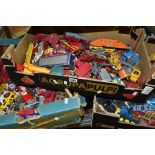 A QUANTITY OF UNBOXED AND ASSORTED PLAYWORN DIECAST VEHICLES, majority are 1970's Corgi Toys in