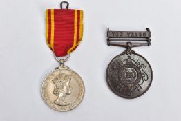 A PAIR OF FIRE SERVICE MEDALS, one medal commemorating exemplary service with a red and yellow