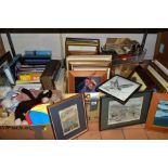 A QUANTITY OF PICTURES AND SUNDRY ITEMS ETC, to include a topographical print of a cricket match