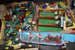 TWO BOXES OF DIE CAST VEHICLES IN BOXES AND LOOSE, mostly in play worn condition, includes