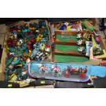 TWO BOXES OF DIE CAST VEHICLES IN BOXES AND LOOSE, mostly in play worn condition, includes