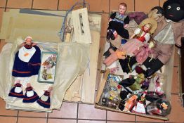 VINTAGE DOLLS AND TOYS ETC, to include a hand carved wooden puppet of a man in uniform, needs re-