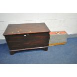 A 19TH CENTURY STAINED PINE BLANKET CHEST, width 89cm x depth 47cm x height 57cm and a vintage