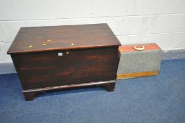 A 19TH CENTURY STAINED PINE BLANKET CHEST, width 89cm x depth 47cm x height 57cm and a vintage