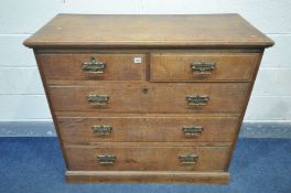 AN EARLY TO MID 20TH CENTURY OAK CHEST OF TWO SHORT OVER THREE LONG DRAWERS, width 107cm x depth