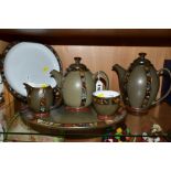 DENBY MARRAKESH, comprising teapot (nibble to base), coffee pot, milk jug, sugar bowl, oval