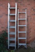 A SET OF ABRU COMPACT 4.73M ALIMINIUM TRIPLE EXTENSION LADDERS together with a set of Titan 3 Way