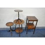 A 19TH CENTURY MAHOGANY CIRCULAR OCCASIONAL TABLE, on bamboo effect legs, united by an undershelf,