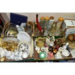 FOUR BOXES AND LOOSE CERAMICS AND GLASS ETC, to include an Aynsley trio, pattern number B4766/5,