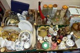 FOUR BOXES AND LOOSE CERAMICS AND GLASS ETC, to include an Aynsley trio, pattern number B4766/5,