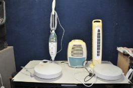 A VAX FLOOR STEAMER, a Dehumidifier, a Tower Fan (all PAT pass and working) and a pair of round
