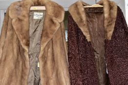 TWO LADIES BROWN FUR COATS, to include a light brown fur with label for L Marks of Wolverhampton,