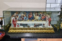 A LARGE CAPODIMONTE SCENE OF THE LAST SUPPER, depicting Jesus Christ and his twelve disciples seated