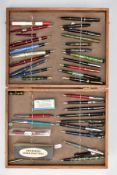 THIRTY ONE VINTAGE AND MODERN FOUNTAIN PENS in a bespoke hinged wooden display case, the pens