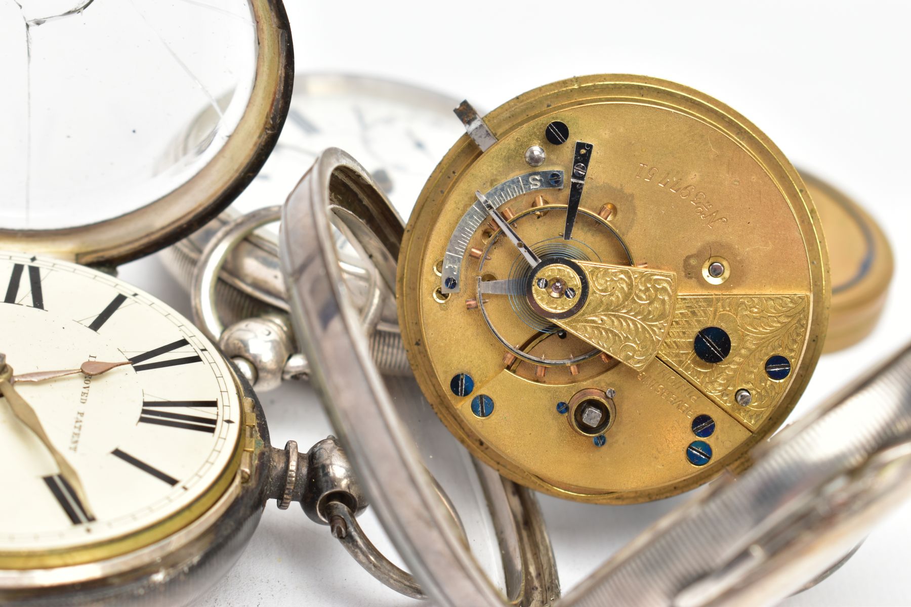 THREE SILVER OPENFACE POCKET WATCHES, the first with a round cream dial signed 'Improved Patent', - Image 8 of 8