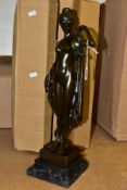 A BOXED REPRODUCTION BRONZE FIGURE OF A FEMALE NUDE on marble style plinth, approximate height