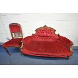 A LATE VICTORIAN WALNUT SOFA, length 155cm (condition:-frame solid but upholstery distressed)