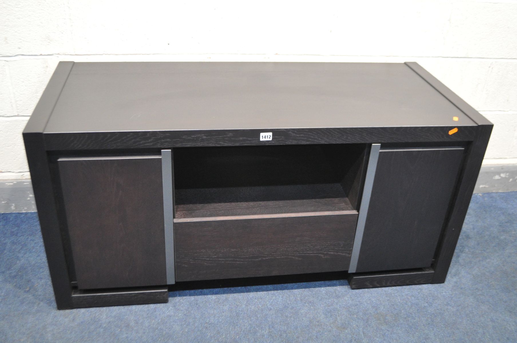 THREE VARIOUS QUBA OAK BLACK STAINED FURNITURE, to include a sideboard with double cupboard doors - Image 2 of 4