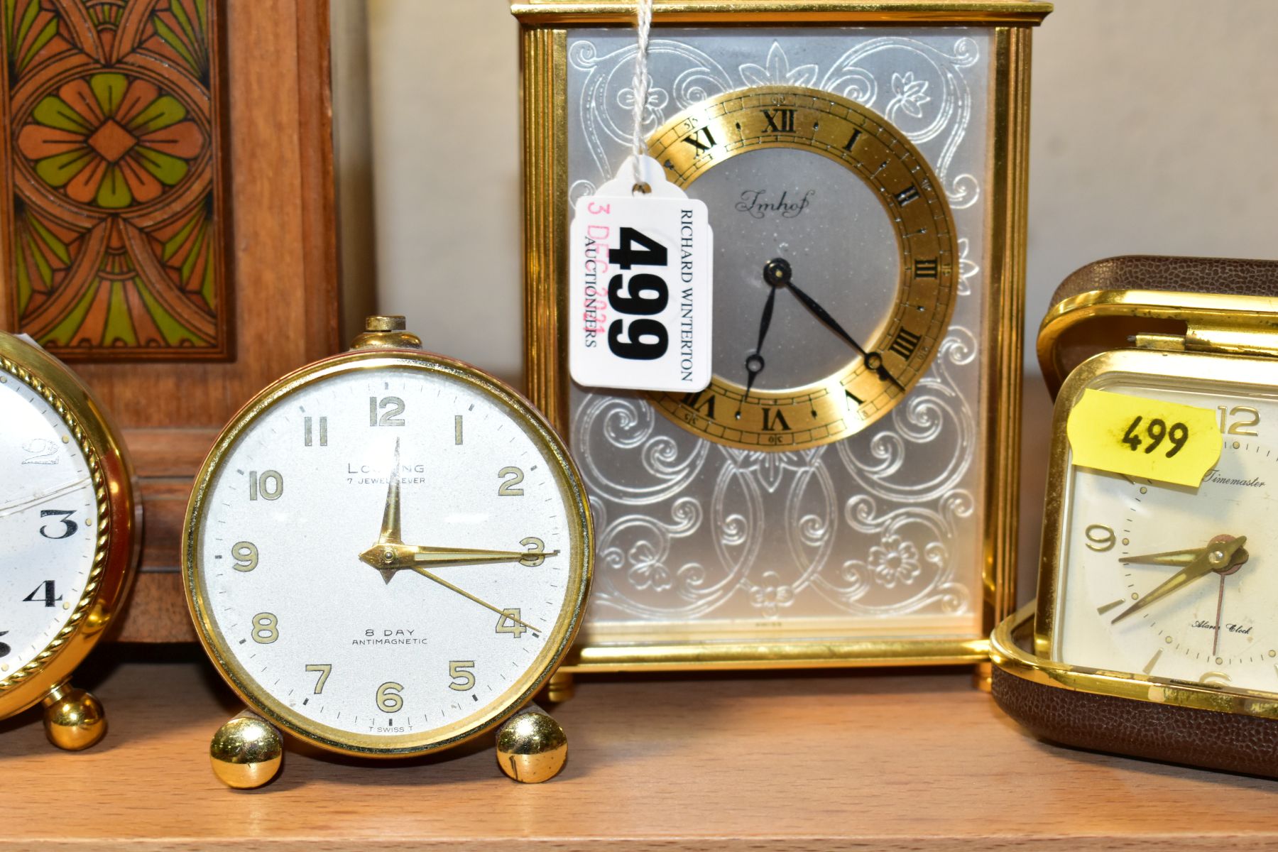 A GROUP OF SIX VARIOUS CLOCKS, comprising a late 19th century miniature longcase clock, height 27. - Image 3 of 6