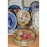 FIFTY FOUR COLLECTORS PLATES, with thirteen boxes, themes to include royalty, cats, dogs,