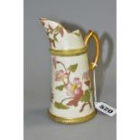 A LATE VICTORIAN ROYAL WORCESTER JUG, the ivory ground printed and tinted with floral sprays, gilt