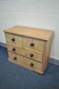 A 19TH CENTURY PINE CHEST OF TWO SHORT OVER TWO LONG DRAWERS, width 92cm x depth 48cm x height