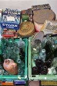 THREE OF VINTAGE HOUSEHOLD CLEANING PRODUCTS AND GLASS BOTTLES ETC, to include boxes of Sylvan