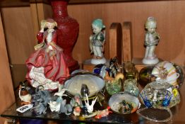 A COLLECTION OF CERAMICS AND GLASSWARE, ETC, including a Royal Doulton figure 'Top o' the Hill'