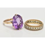 AN AMETHYST DRESS RING AND SPINEL FULL ETERNITY BAND RING, the first designed with an oval cut