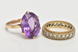 AN AMETHYST DRESS RING AND SPINEL FULL ETERNITY BAND RING, the first designed with an oval cut