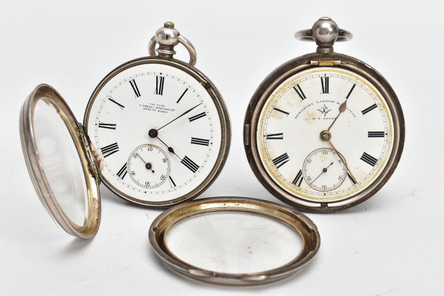 TWO SILVER OPEN FACE POCKET WATCHES, the first with a round white dial signed 'The ACME Samuel, - Image 3 of 5