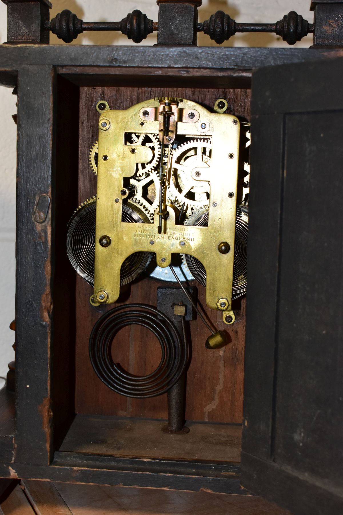 TWO EARLY 20TH CENTURY MANTLE CLOCKS, one marked The United Clock Co Limited Birmingham, with Arabic - Image 7 of 15