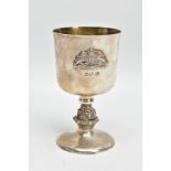 A SILVER GOBLET, plain polished design mounted with a 'DIEU ET MON DROIT' emblem dated 1947-72',