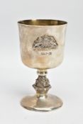 A SILVER GOBLET, plain polished design mounted with a 'DIEU ET MON DROIT' emblem dated 1947-72',