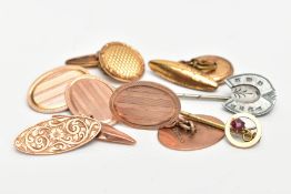 A SELECTION OF CUFFLINKS AND STICK PINS, to include one pair of oval chain linked cufflinks, with an