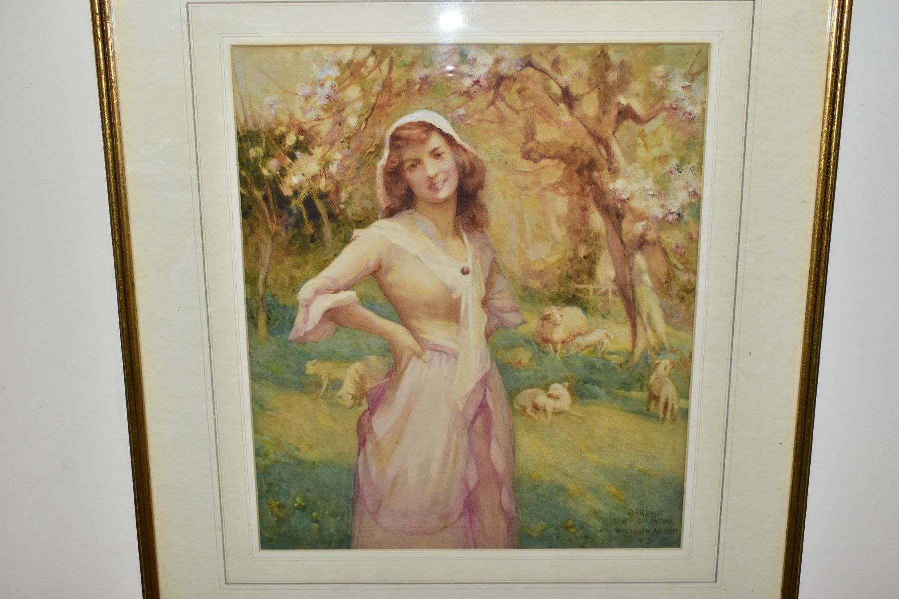 WALTER HERBERT ALLCOTT (1880-1951) 'SPRING, STUDY FOR PICTURE', a three-quarter length portrait of a - Image 2 of 8