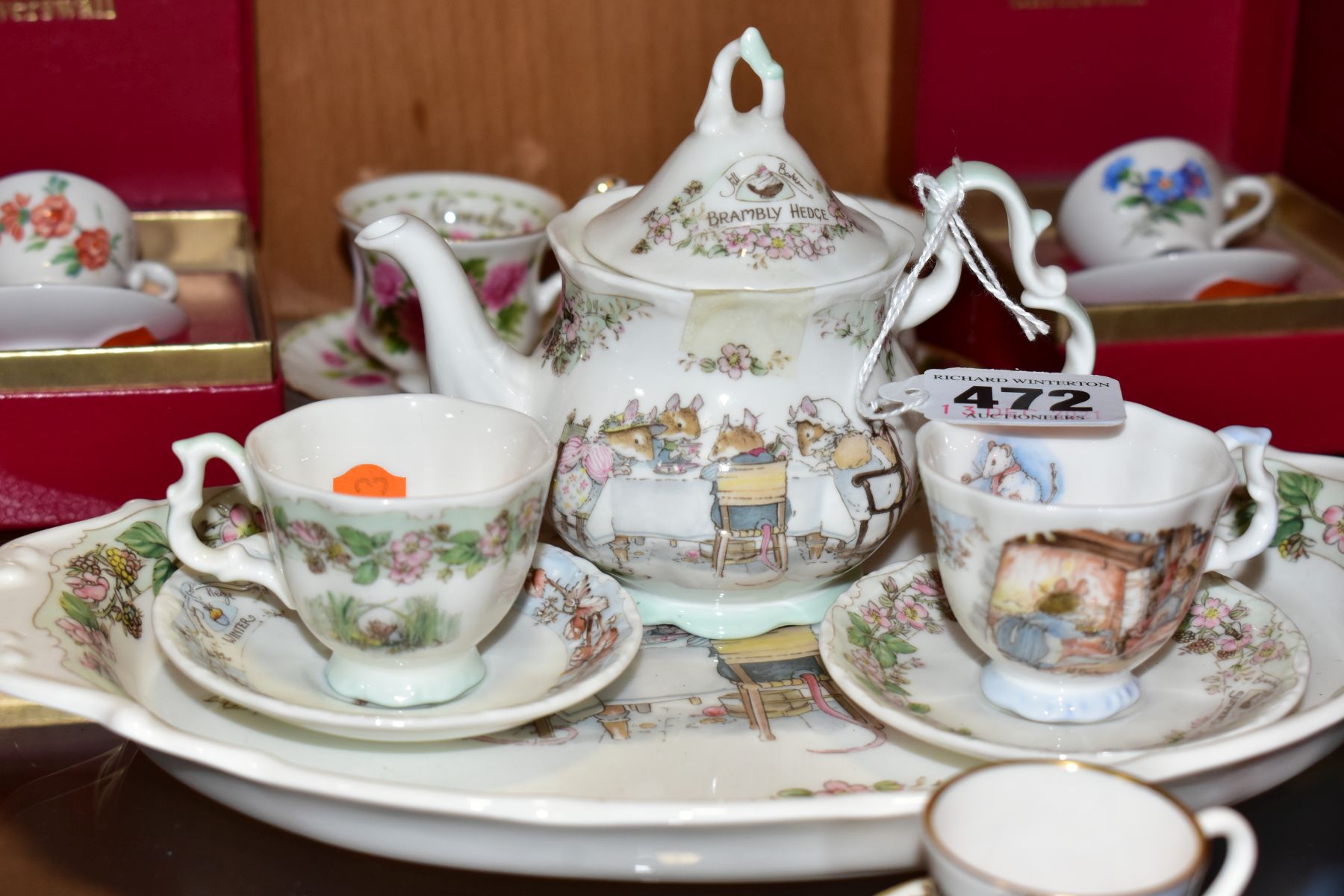 A COLLECTION OF BOXED CAVERSWALL MINIATURE CUPS AND SAUCERS AND OTHER MINIATURE TEAWARES, - Image 2 of 8
