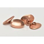 9CT GOLD CUFFLINKS, a pair of rose gold chain link cufflinks with oval shaped domed polished