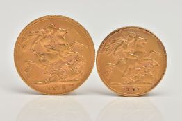 A FULL GOLD SOVEREIGN COIN GEORGE V 1913, TOGETHER WITH AN EDWARD VII GOLD HALF SOVEREIGN COIN