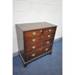 A GEORGIAN MAHOGANY CHEST OF TWO SHORT OVER THREE LONG GRADUATED DRAWERS, with brass handles, on