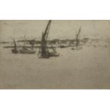 Theodore Rousseau, French 1812-1867- Railway Bridge Chelsea; etching, trimmed to plate, signed