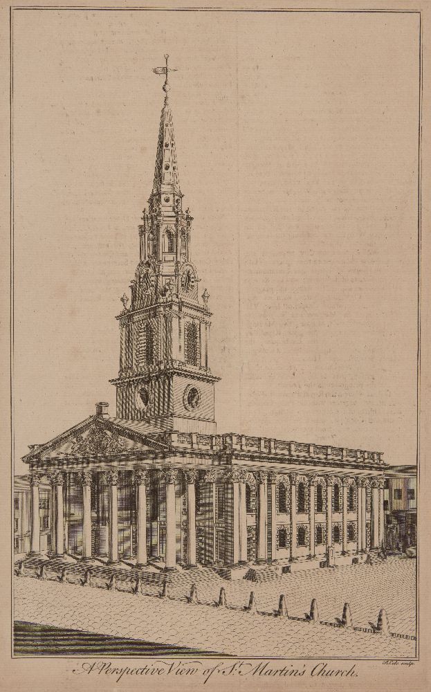 Benjamin Cole, British 1695-1766- A Perspective View of St Martin's Church; etching, engraving,